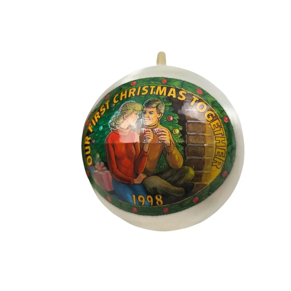 Gorham 1998 Our First Christmas Together Silk Ball Ornament Vtg White 6209290